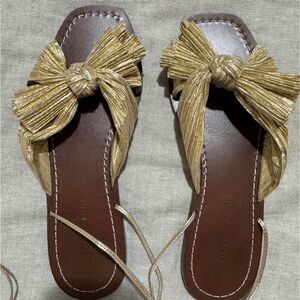 Loeffler Randall Gold and Brown Bow Sandals